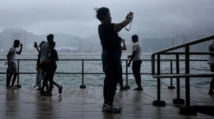 Howling winds, sheets of rain In eye of a typhoon Ragasa in China