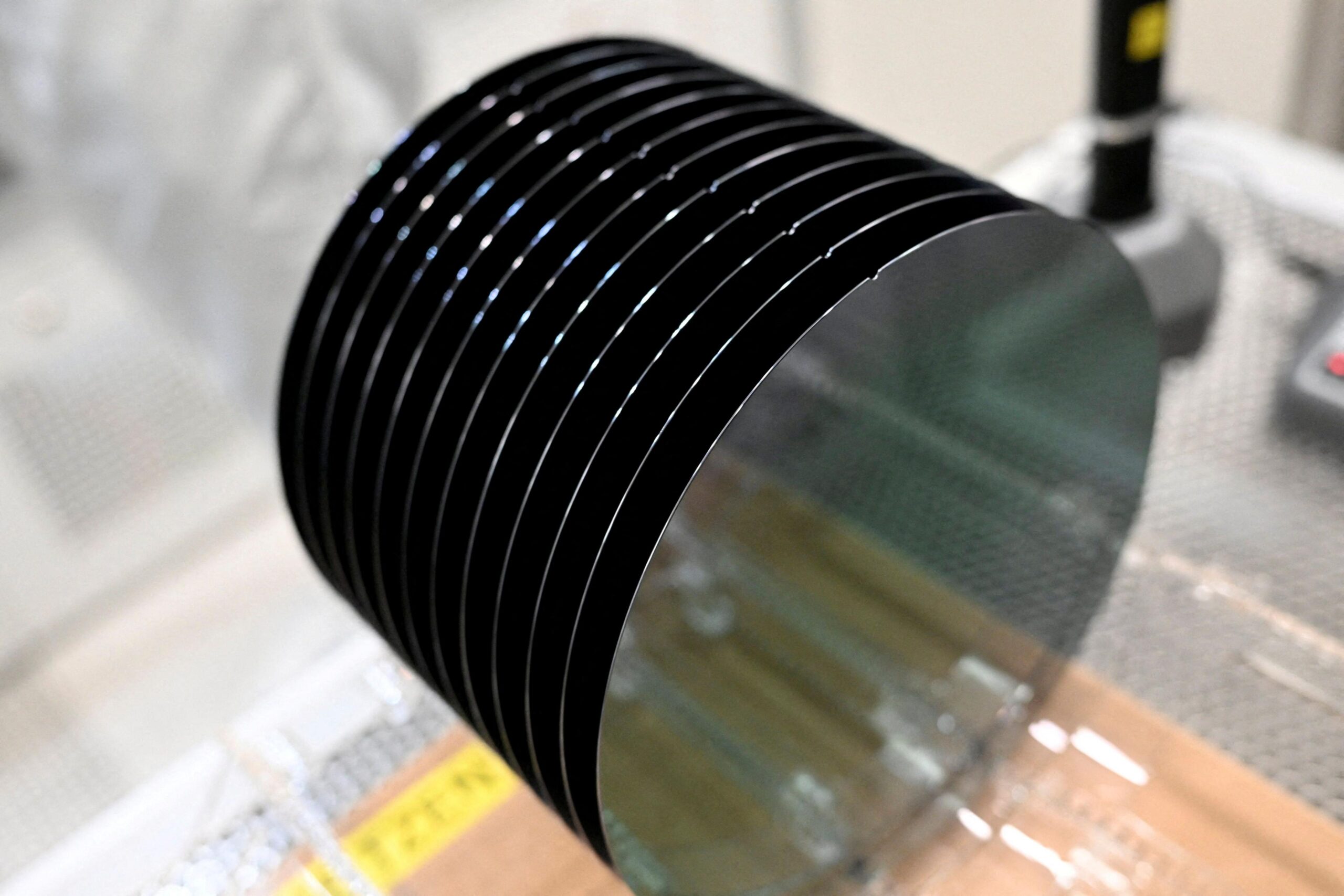 A view of wafers in a production line of Dutch semiconductor company Nexperia