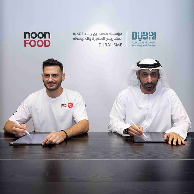 Fouad Aoun, CEO of noon Food, Ahmad Al Room Almehiri, Acting CEO of Dubai SME